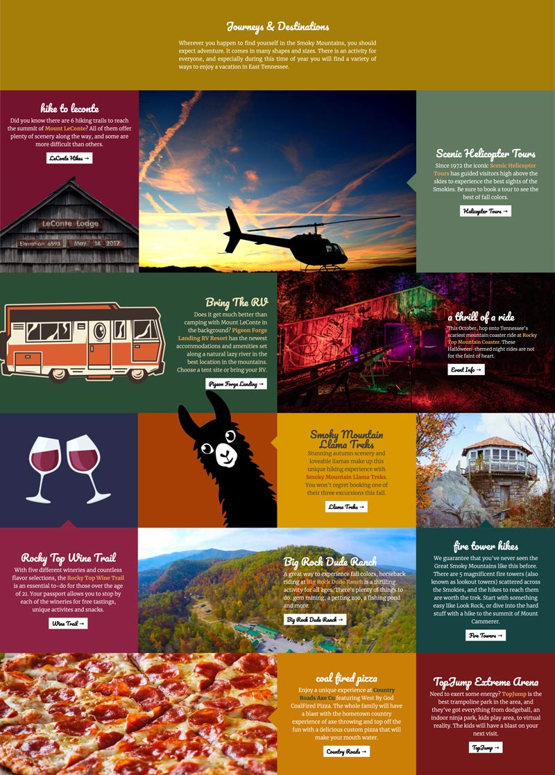 A section of PigeonForge.com's Fall Guide build with CSS Grid