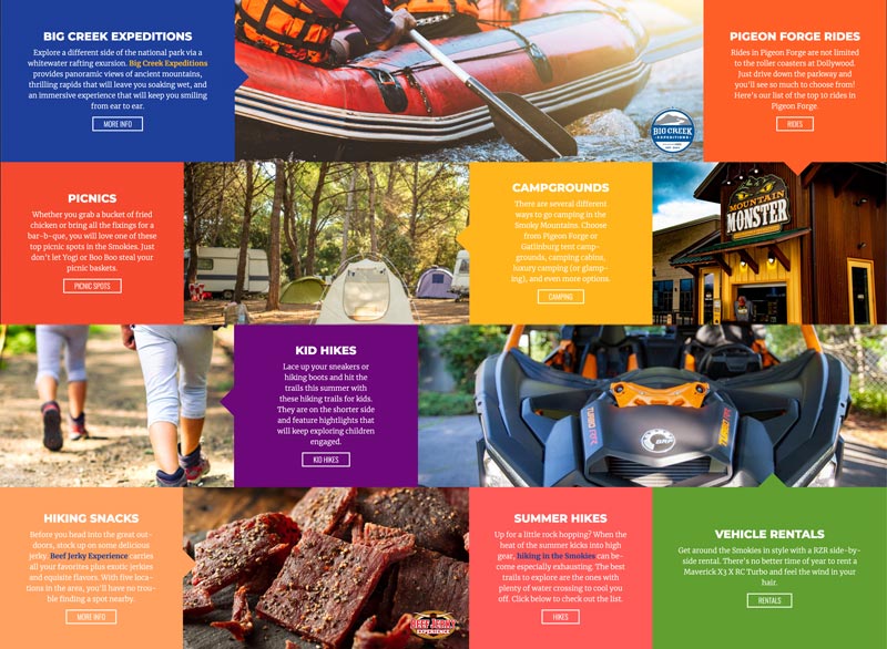 A section of PigeonForge.com's Summer Guide build with CSS Grid