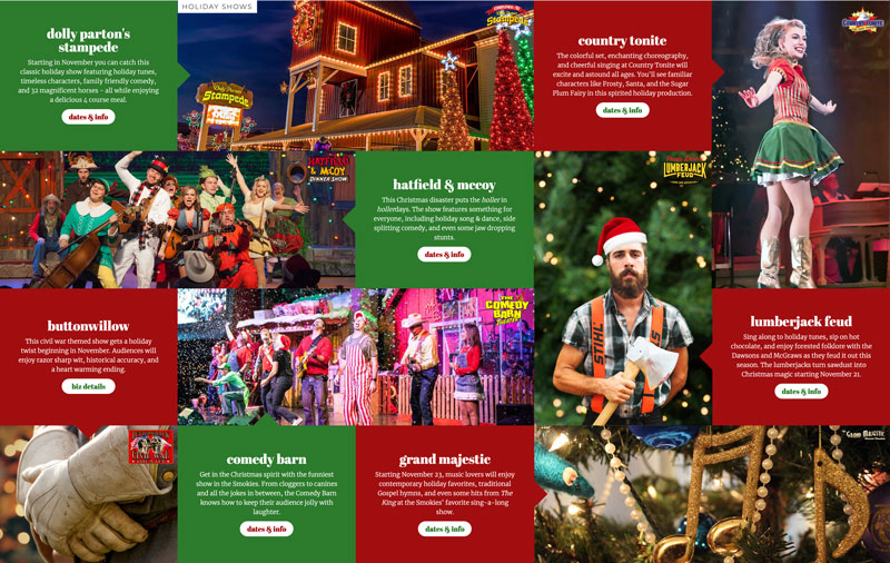 A section of PigeonForge.com's Winter Guide build with CSS Grid